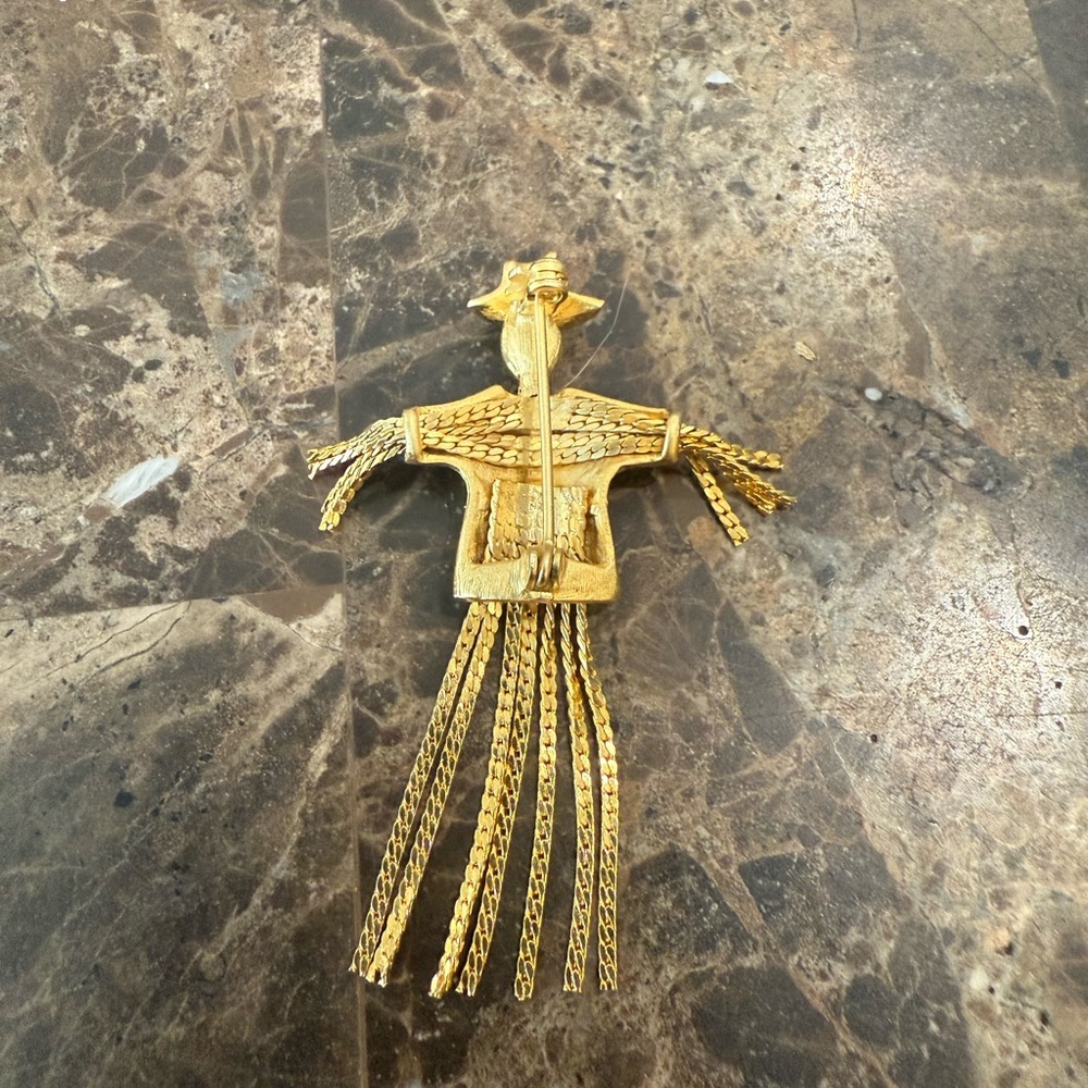Gold Scarecrow Brooch with Rhinestones - Picture 3 of 6